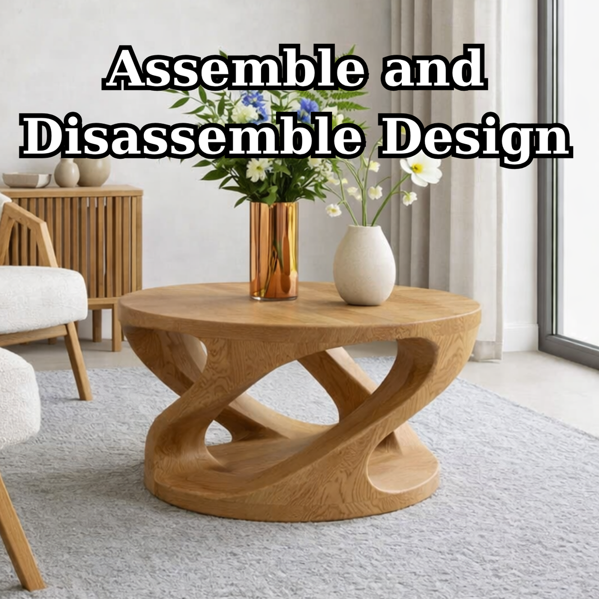 Solid Wood Coffee Table with Sculptural Curved Base - view 8 of 9