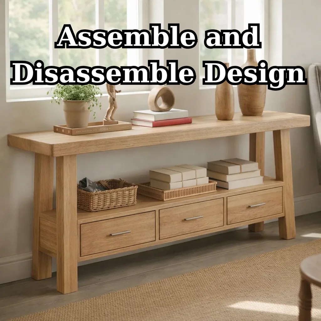 Solid Wood Console Table for Living Room with 3 Drawers and Open Shelf - view 8 of 9
