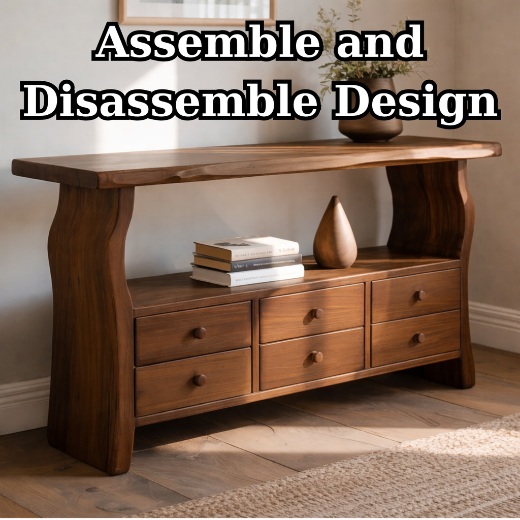 Solid Wood Console Table with 6 Drawers & Display Shelf – Live Edge Entryway Storage Console - view 8 of 9