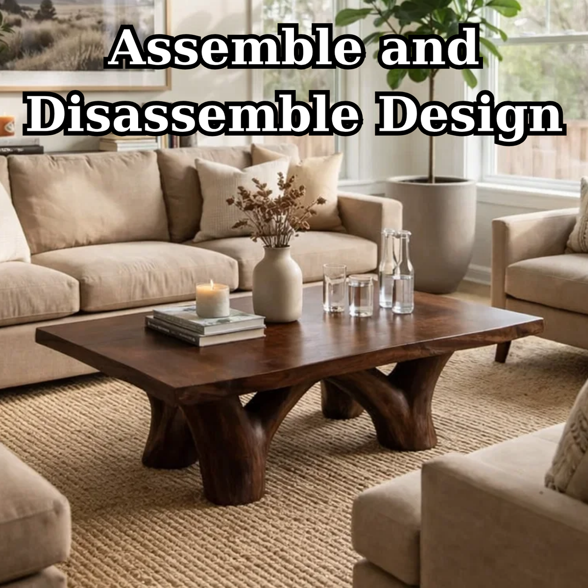 Solid Wood Rustic Coffee Table with Sculpted Base – Live Edge Living Room Coffee Table - view 8 of 9