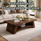 Solid Wood Coffee Table with Sculpted Base and Open Shelf – Rustic Modern Living Room Table - view 8 of 9