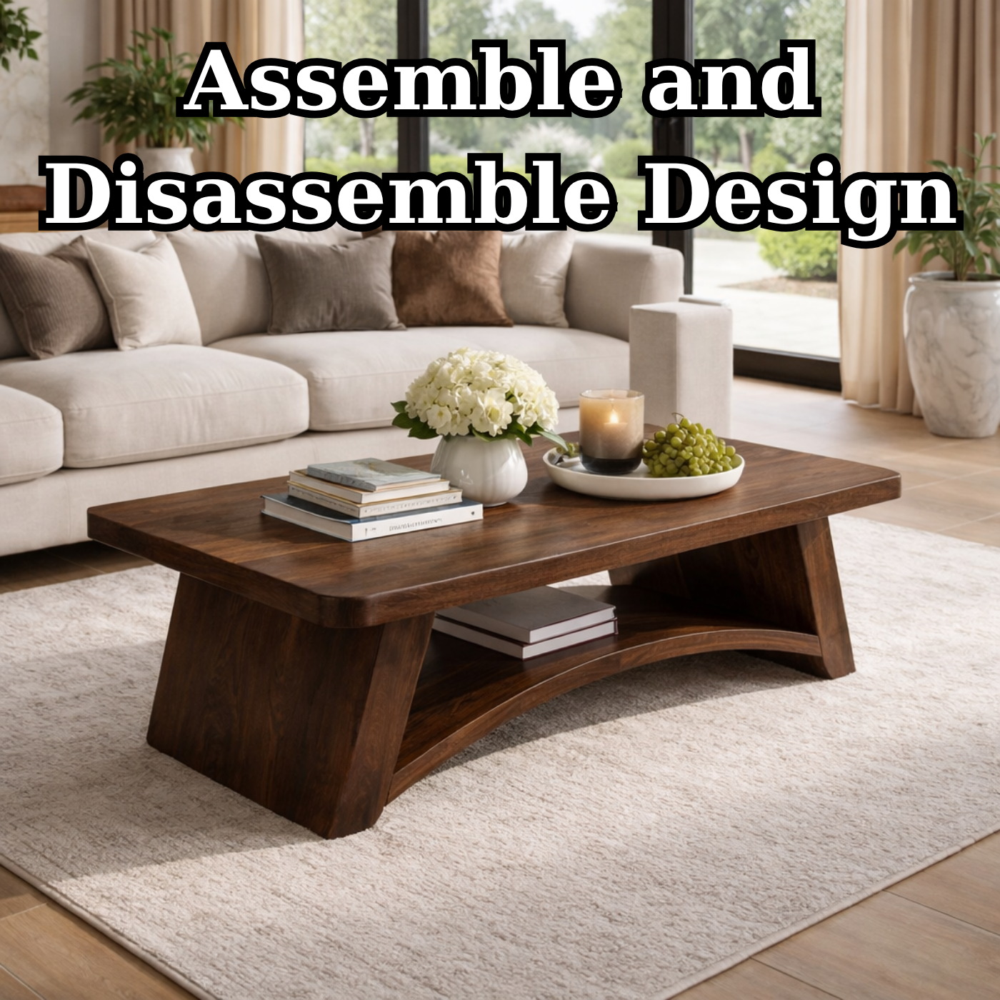Solid Wood Coffee Table with Sculpted Base and Open Shelf – Rustic Modern Living Room Table - view 8 of 9