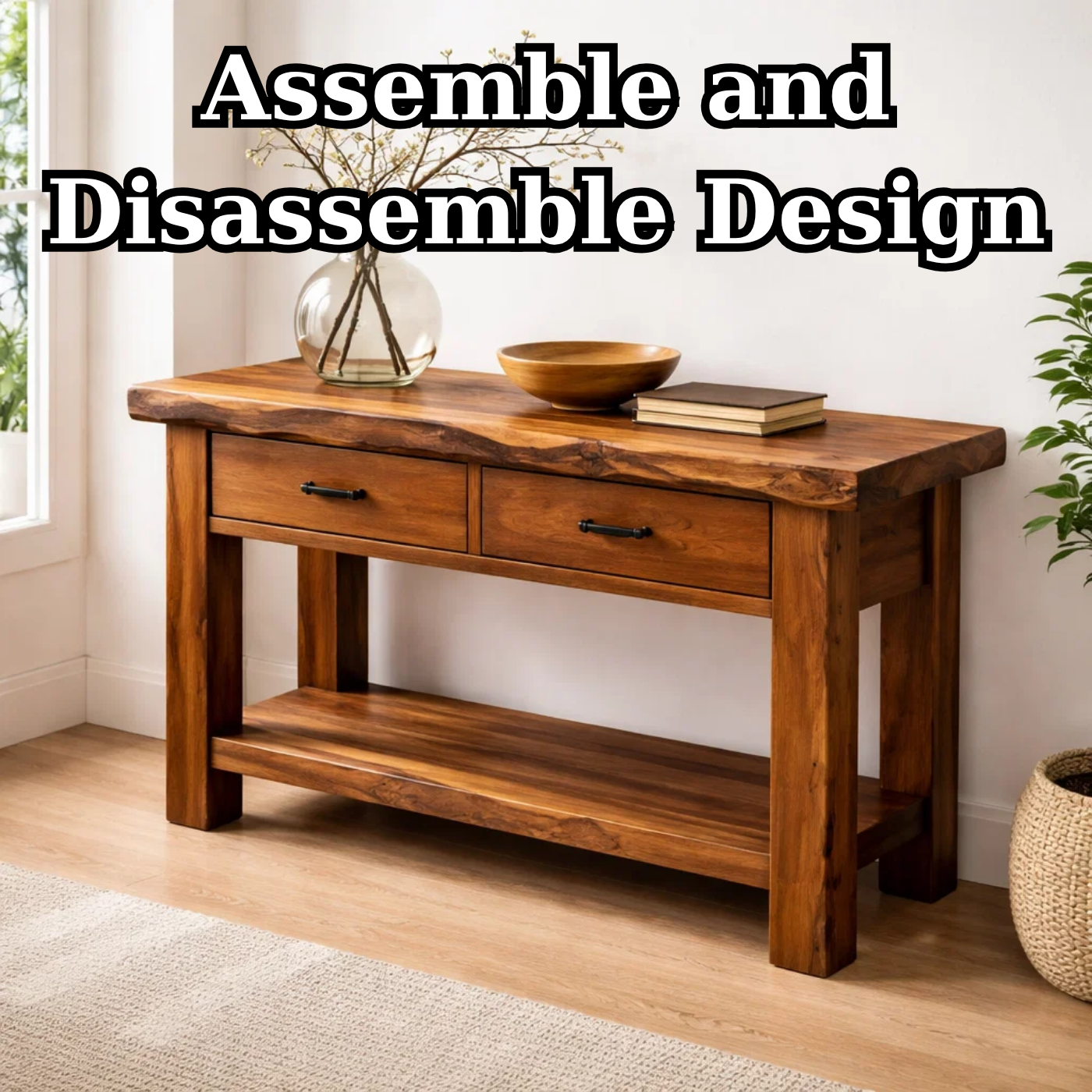 Solid Wood Console Table with Drawers and Shelf - view 8 of 9