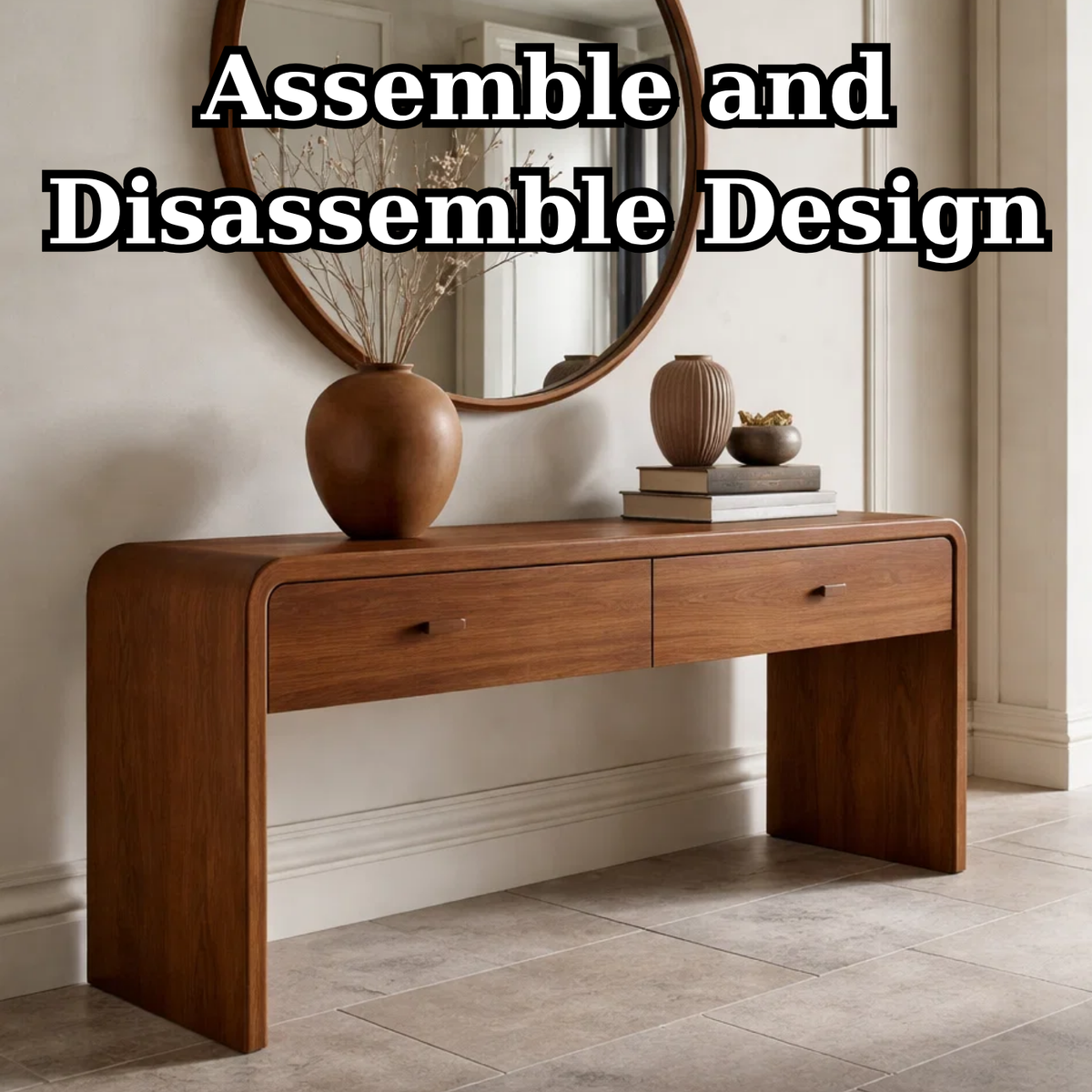 Solid Wood Console Table with Drawers – Modern Hallway Table - view 8 of 9