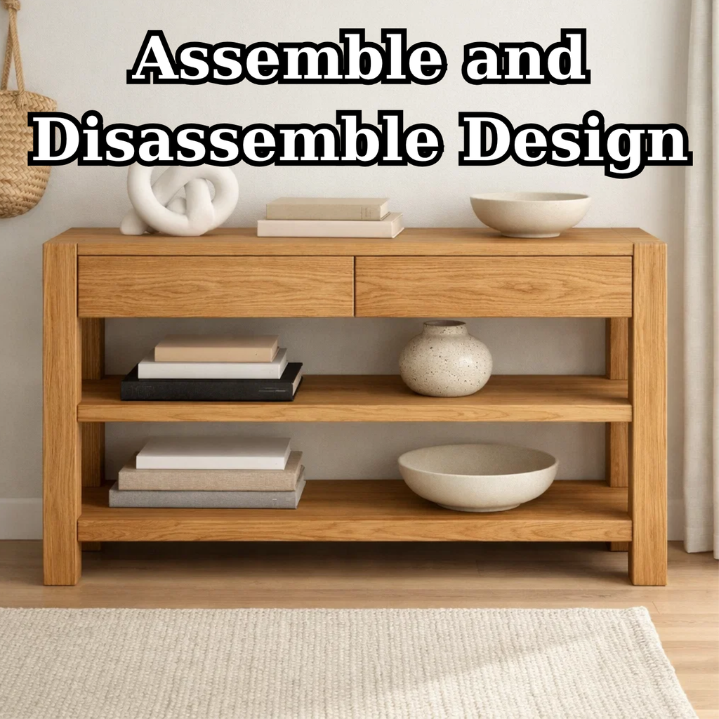 Solid Wood Console Table with Drawers and Shelves – Modern Oak Entryway Storage Table - view 8 of 9