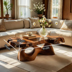 Sculptural Live Edge Natural Wood Coffee Table with Carved Base - view 7 of 7
