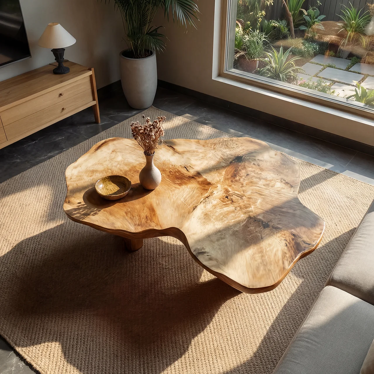 Freeform Live Edge Coffee Table with Sculptural Block Legs - view 4 of 7