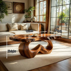 Live Edge Natural Wood Coffee Table with Sculpted Open-Form Base - view 7 of 7