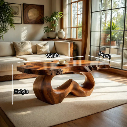 Live Edge Natural Wood Coffee Table with Sculpted Open-Form Base - view 7 of 7