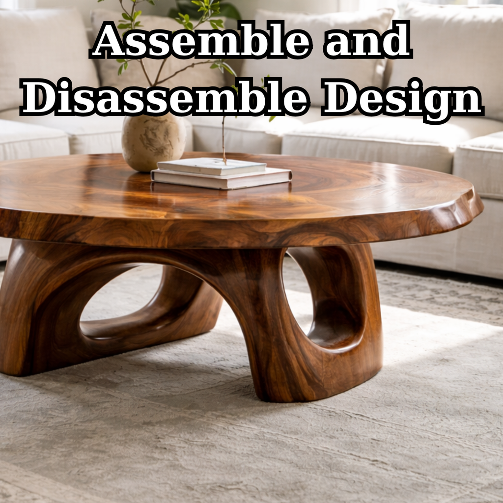 Solid Wood Sculptural Coffee Table – Round Organic Wooden Coffee Table - view 8 of 9
