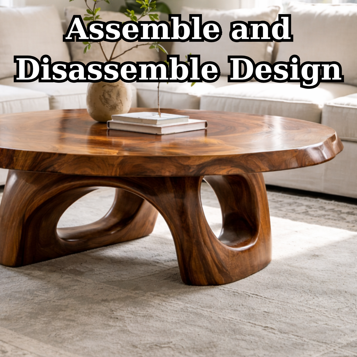 Solid Wood Sculptural Coffee Table – Round Organic Wooden Coffee Table - view 8 of 9