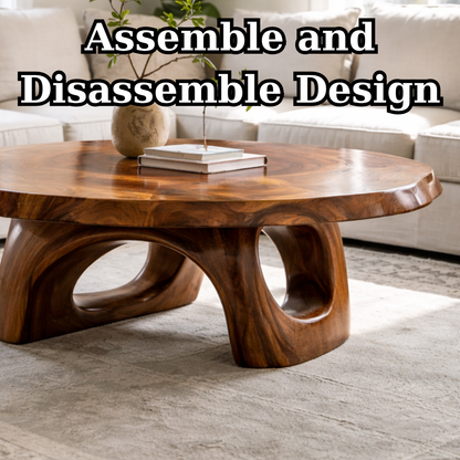 Solid Wood Sculptural Coffee Table – Round Organic Wooden Coffee Table - view 8 of 9