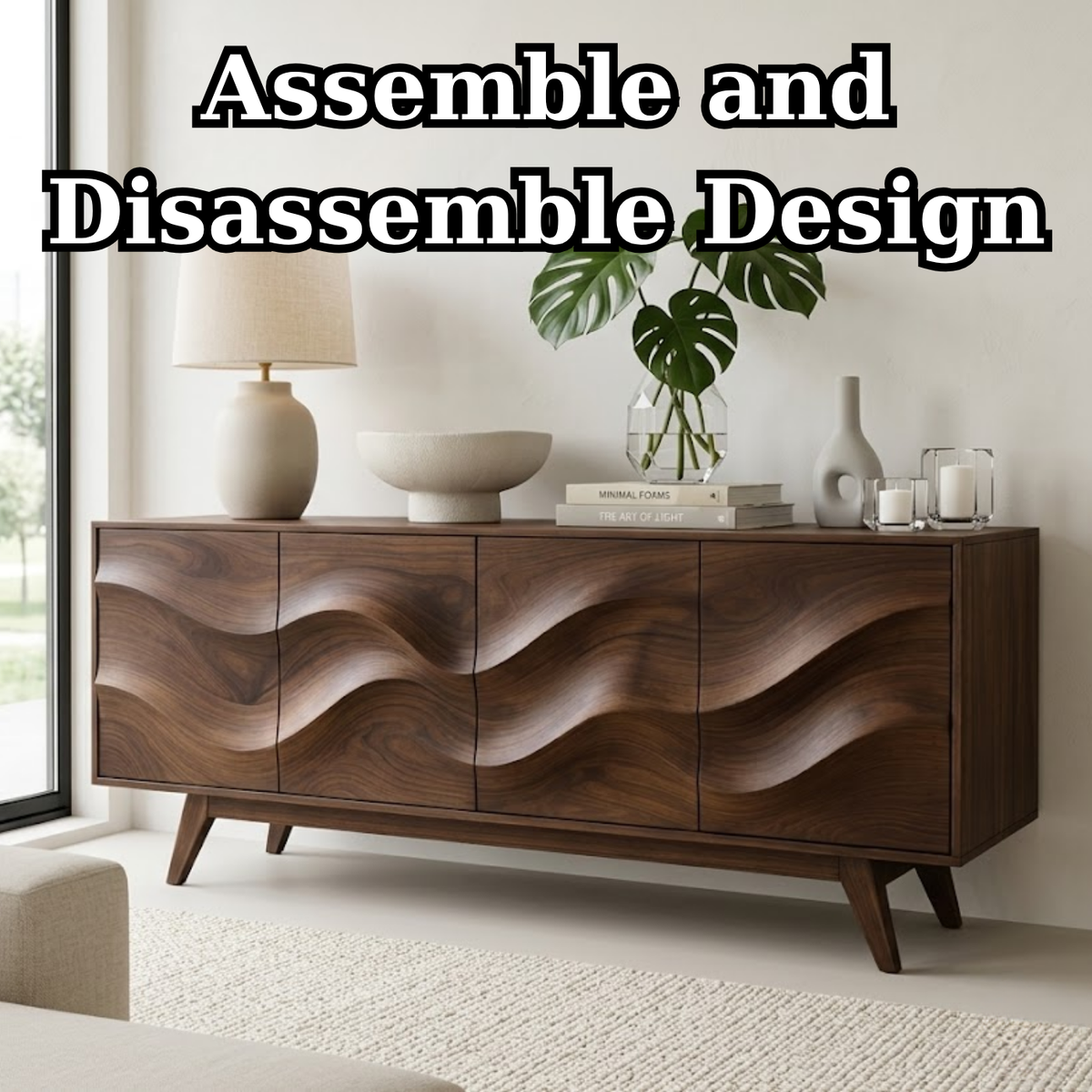 Solid Wood Console Table with Sculptural Wave Front for Modern Entryway - view 8 of 9