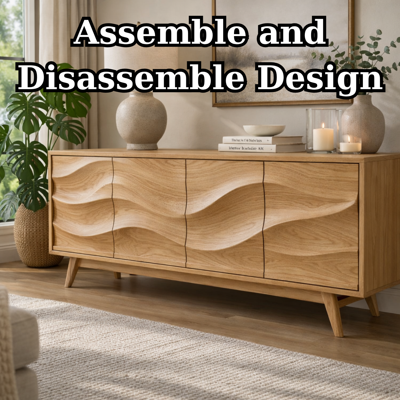 Solid Wood Console Table with Sculptural Wave Front for Modern Living Space - view 8 of 9