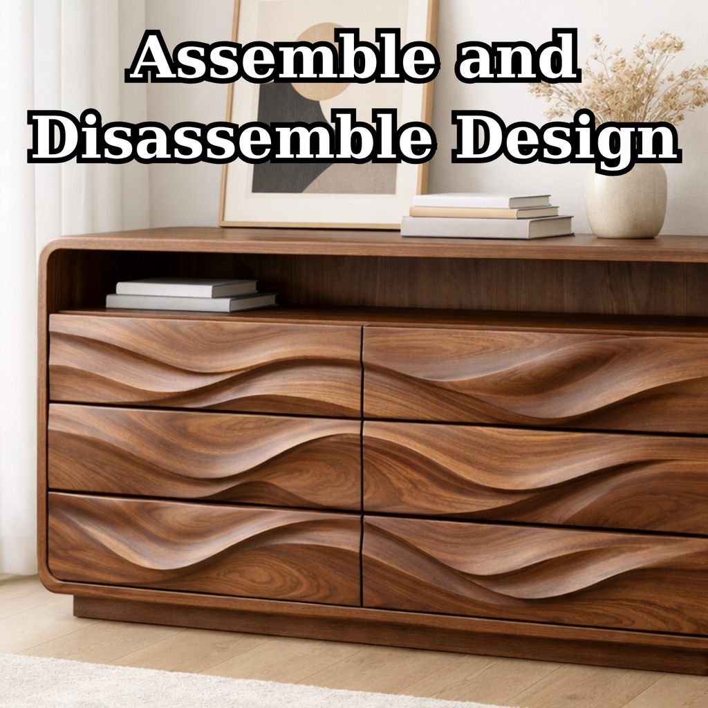 Solid Wood Console Table with Drawer Storage and Sculptural Wave Front Design - view 8 of 9