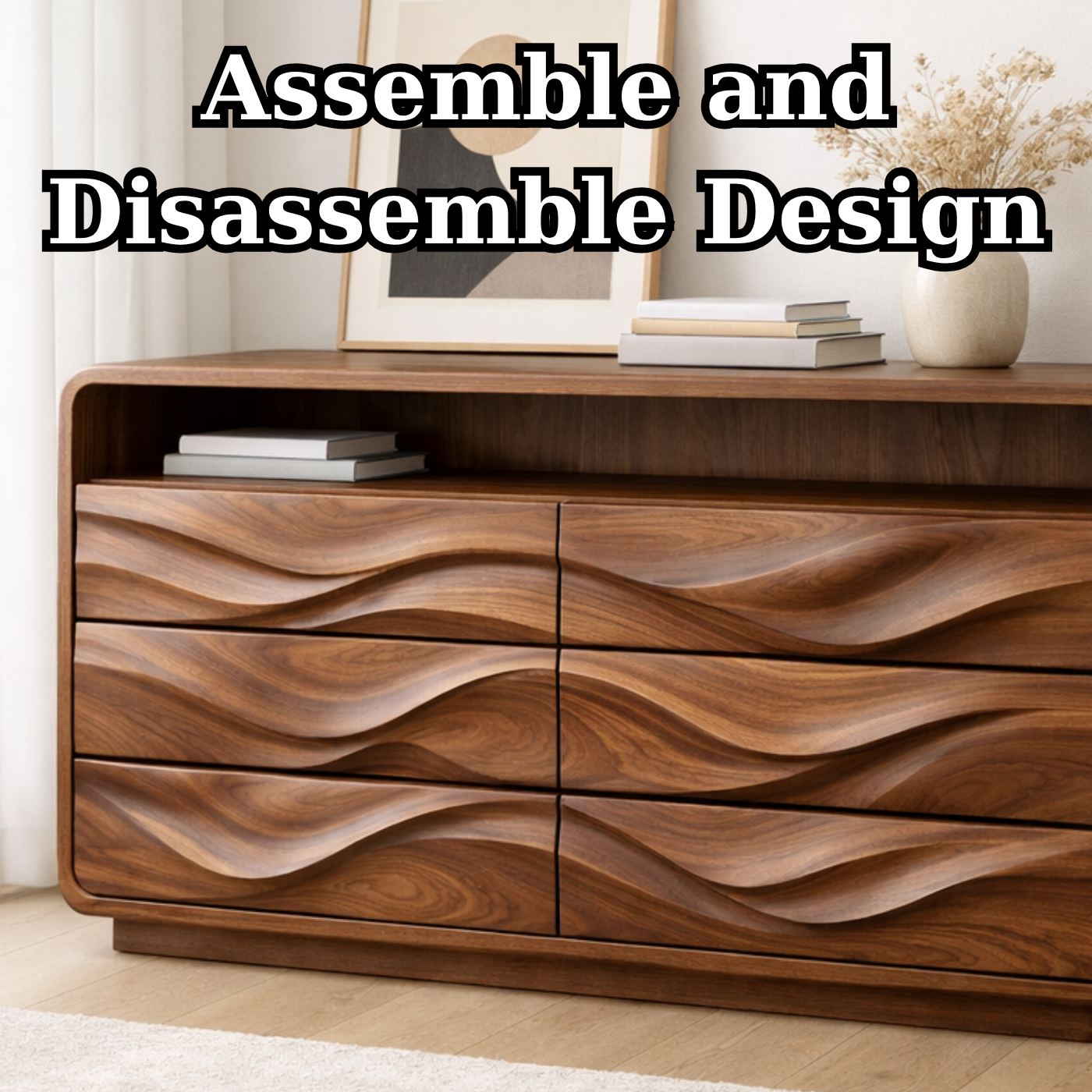 Solid Wood Console Table with Drawer Storage and Sculptural Wave Front Design - view 8 of 9