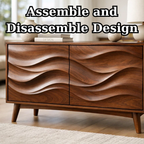 Solid Wood Console Table with Sculptural Wave Doors and Mid-Century Legs - view 8 of 9