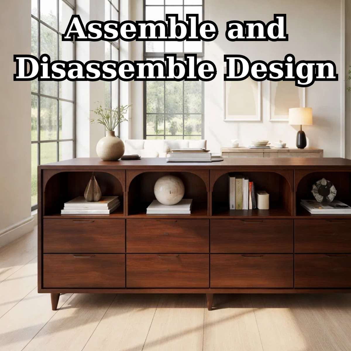 Solid Wood Console Table with Arched Open Shelves and Drawer Storage - view 7 of 8