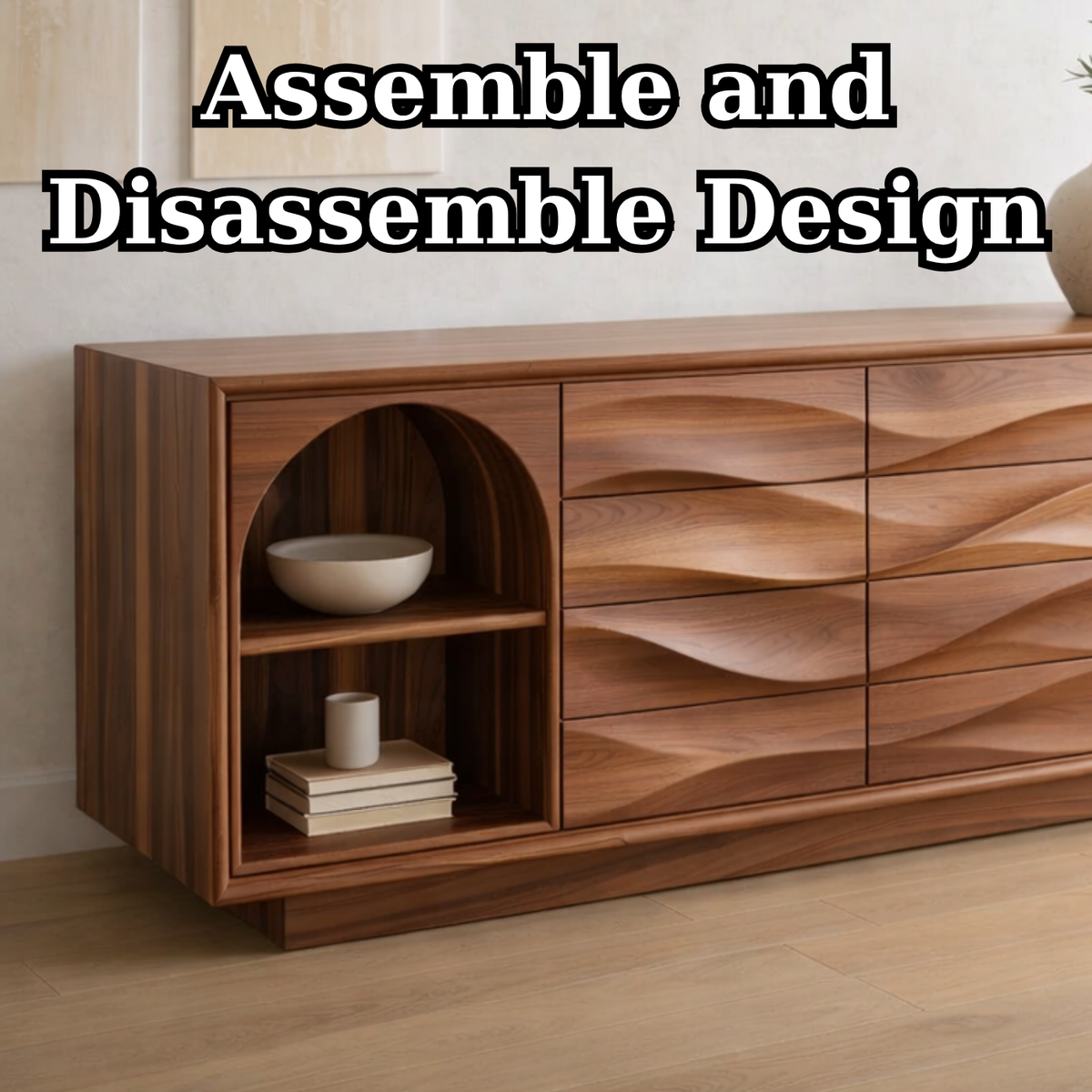 Solid Wood Console Table with Wave Drawer Front and Arched Shelf Storage for Modern Home - view 8 of 9