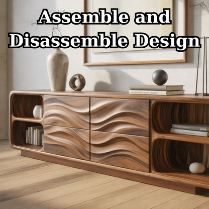 Solid Wood Console Table with Wave Carved Drawers and Open Shelf Design - view 8 of 9