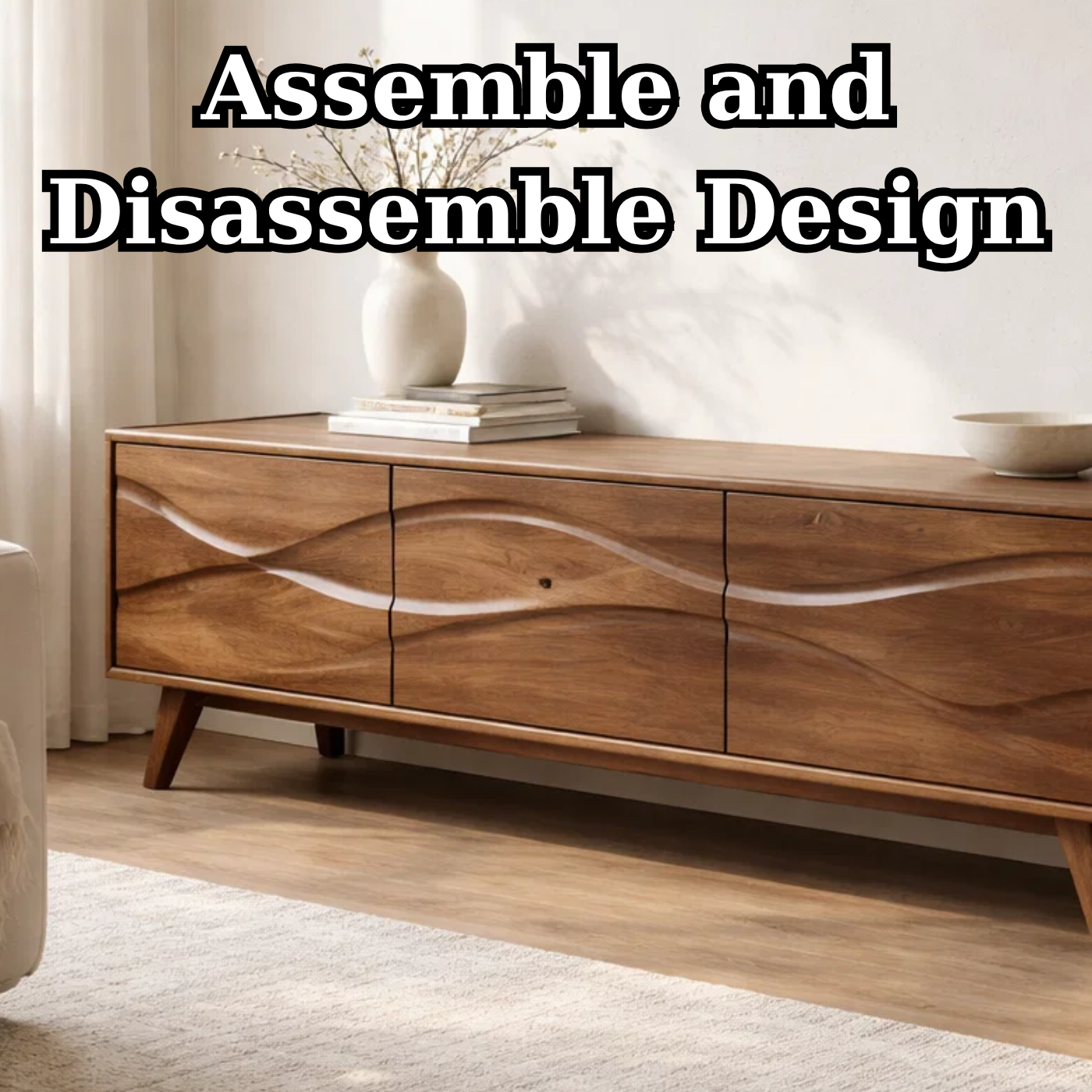 Solid Wood Console Table with Minimal Wave Carved Doors for Modern Living Room - view 8 of 9