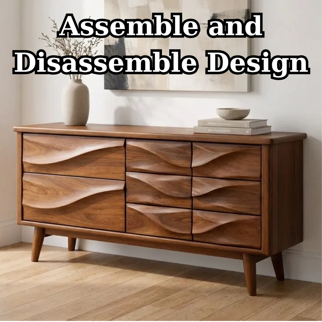 Solid Wood Console Table with Multi Drawer Wave Front Design for Modern Home - view 8 of 9