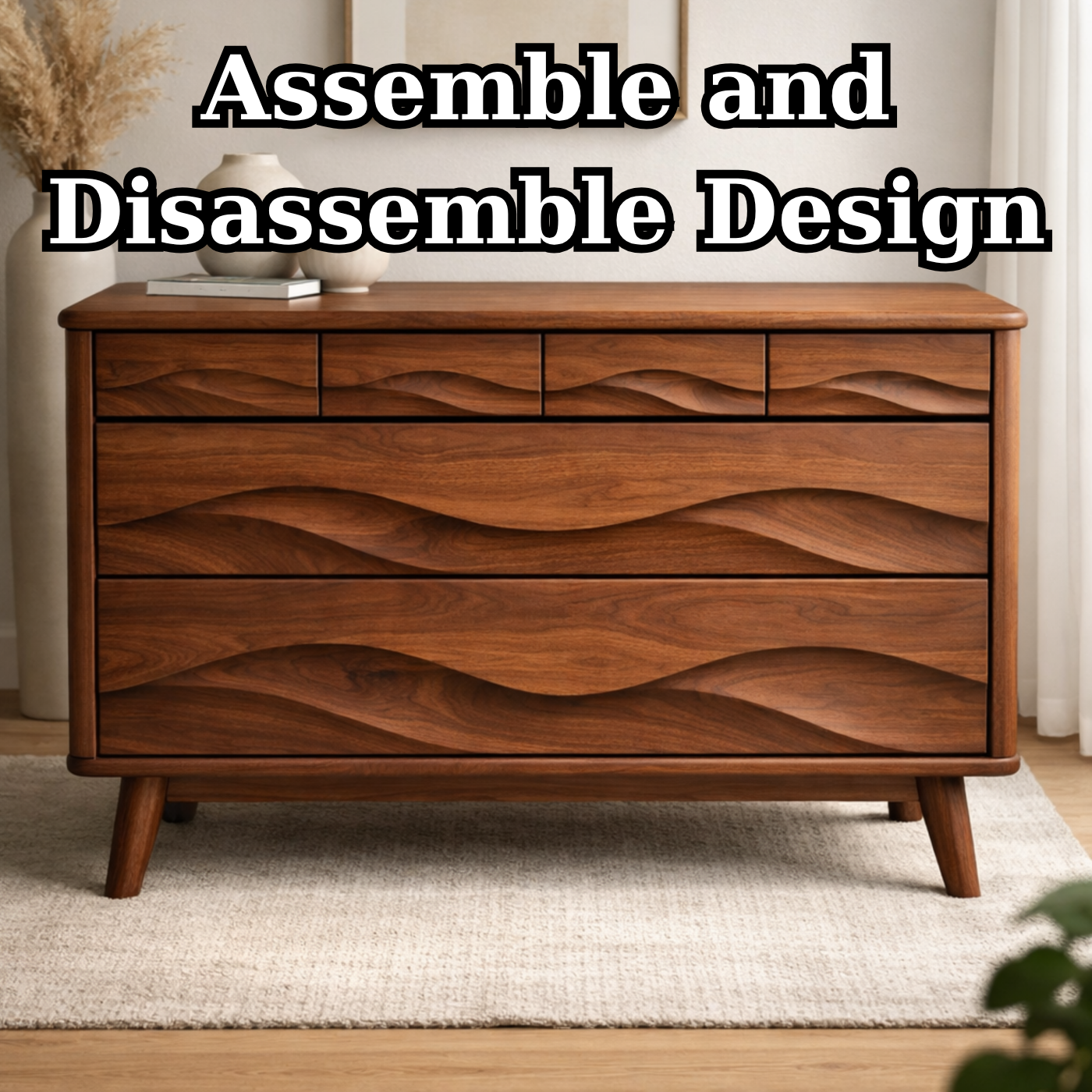 Solid Wood Console Table with Multi Layer Wave Drawer Design for Modern Interior - view 8 of 9