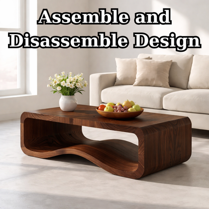 Solid Wood Sculptural Coffee Table with Open Curved Shelf - view 8 of 9