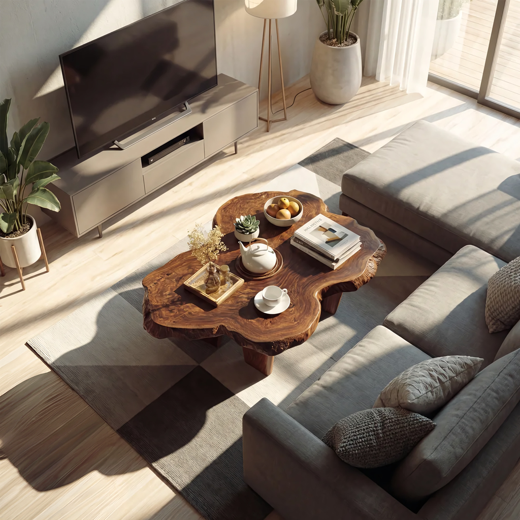 Organic Live Edge Coffee Table with Sculptural Low Profile Base - view 5 of 7