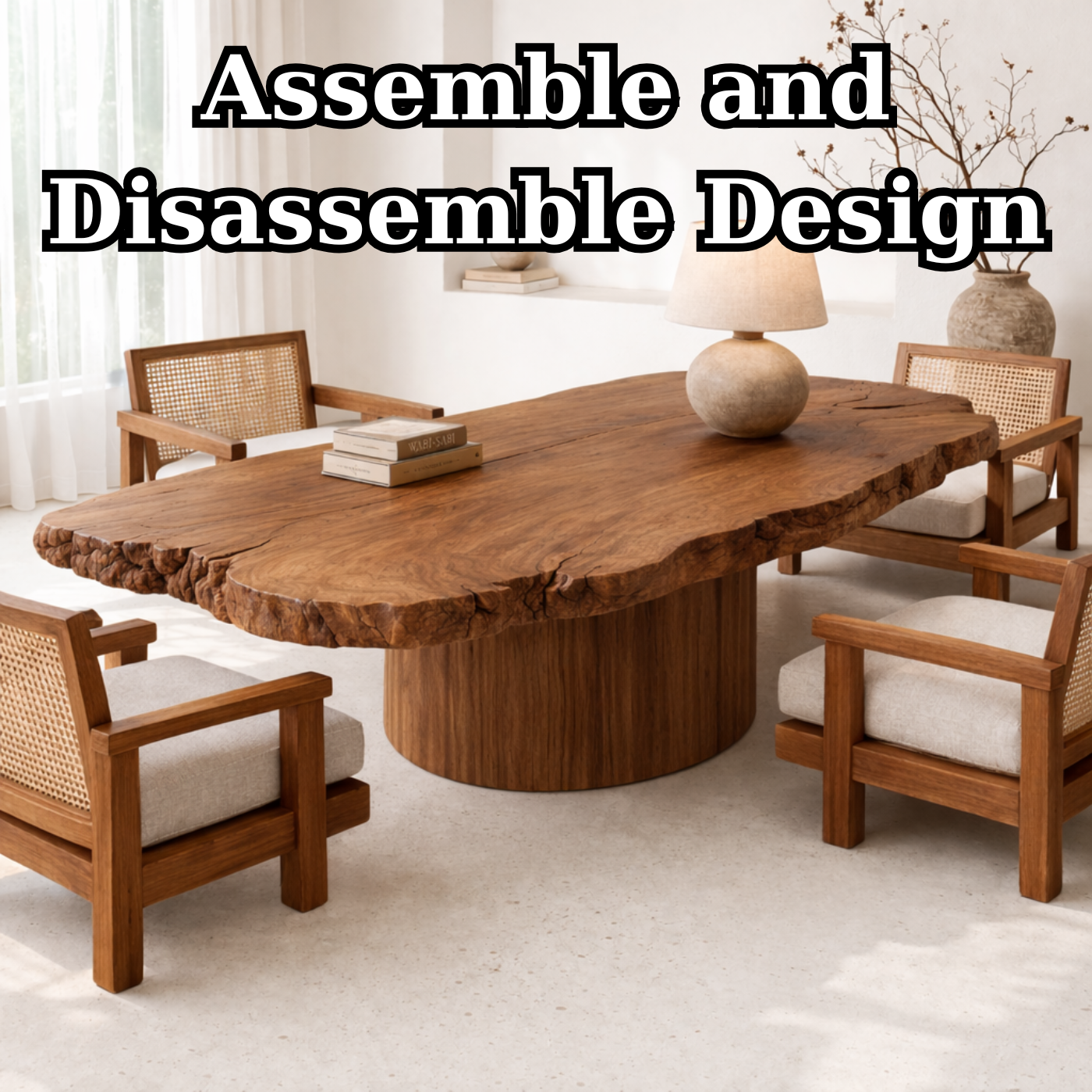 Handcrafted Solid Wood Coffee Table with Live Edge Top and Sculptural Base - view 8 of 9