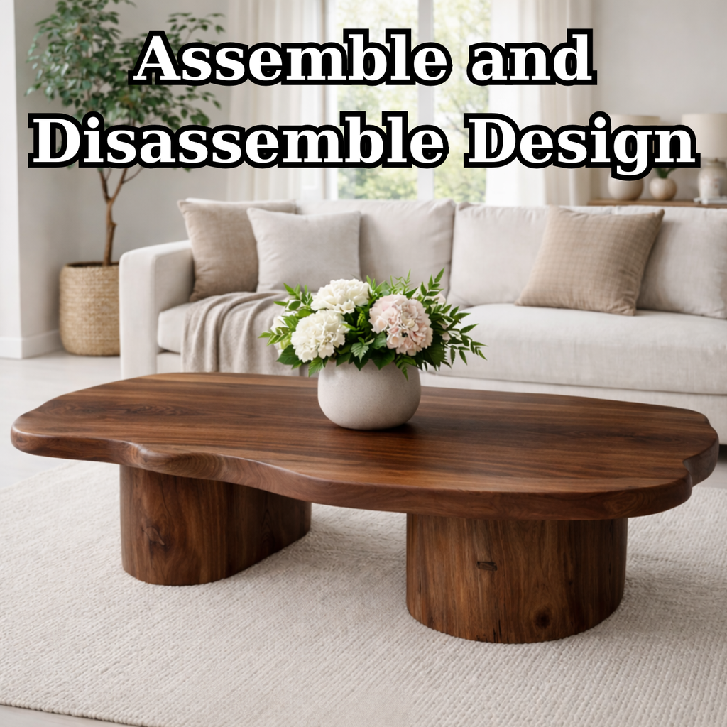 Solid Wood Coffee Table with Organic Shape & Dual Pedestal Base – Modern Rustic Design - view 8 of 9