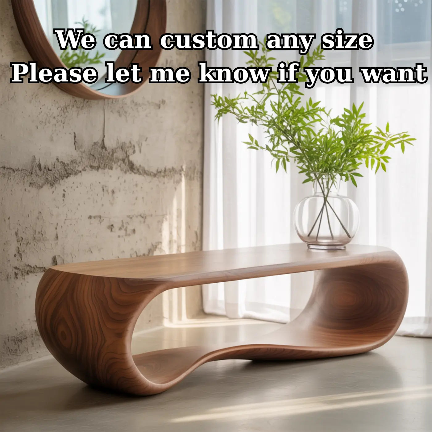 Handcrafted Solid Wood Bench – Sculptural Modern Walnut Wave Table - view 4 of 5