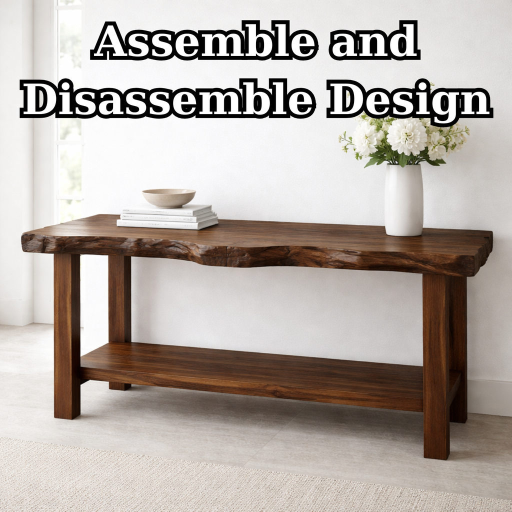 Solid Wood Console Table with Live Edge Top – Rustic Entryway & Sofa Table with Shelf - view 8 of 9