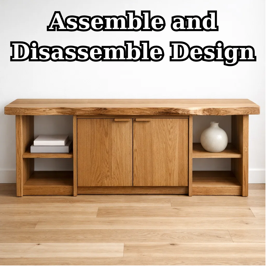Solid Wood Console Table with Storage Cabinets & Shelves – Modern Rustic Entryway Table - view 8 of 9