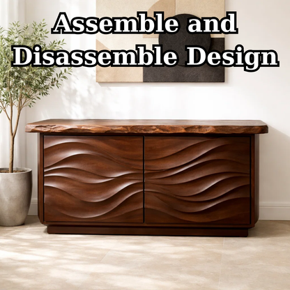 Solid Wood Console Table with Carved Wave Doors – Modern Sculptural Entryway Cabinet - view 8 of 9
