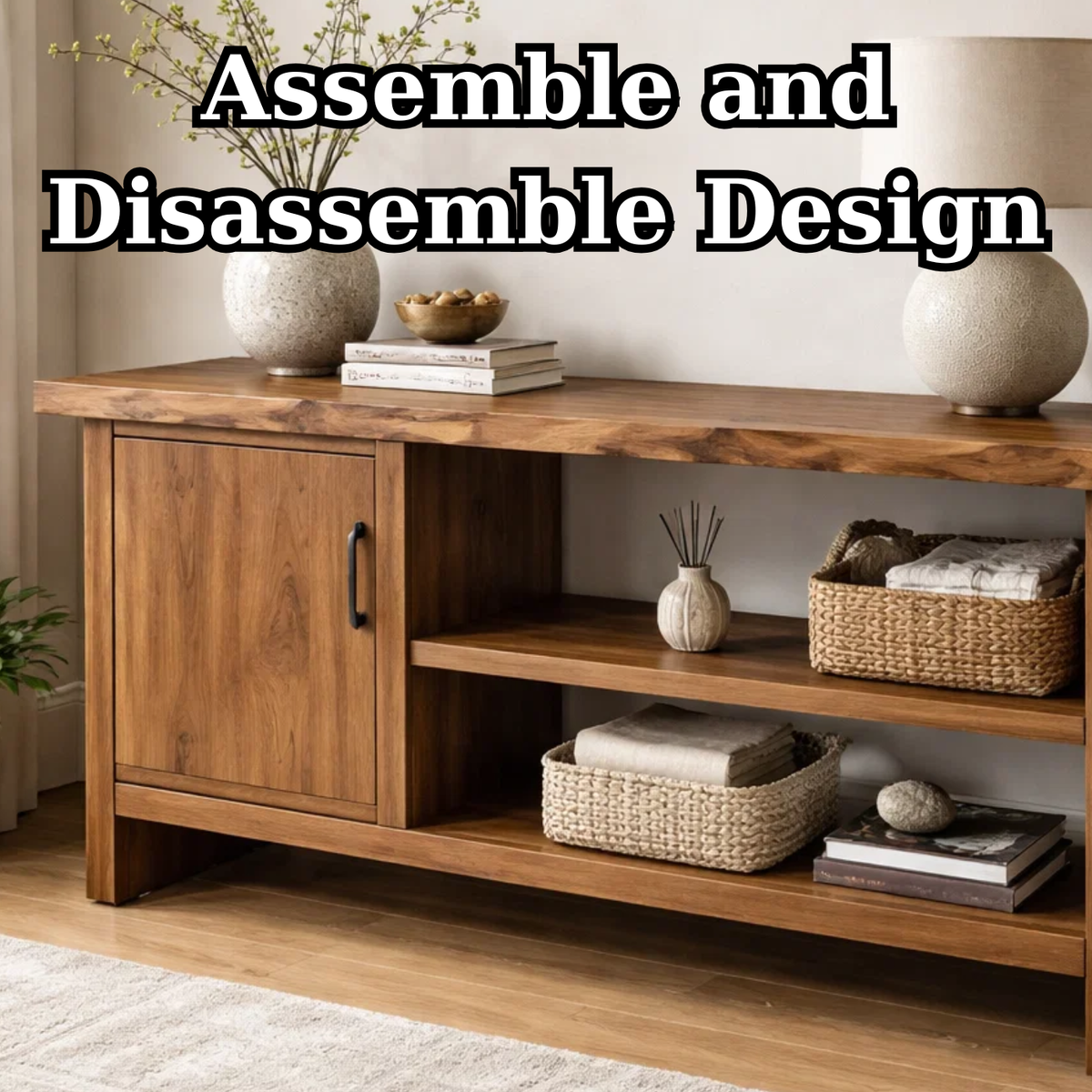 Solid Wood Console Table with Storage Shelf – Modern Entryway Cabinet with Door - view 6 of 9