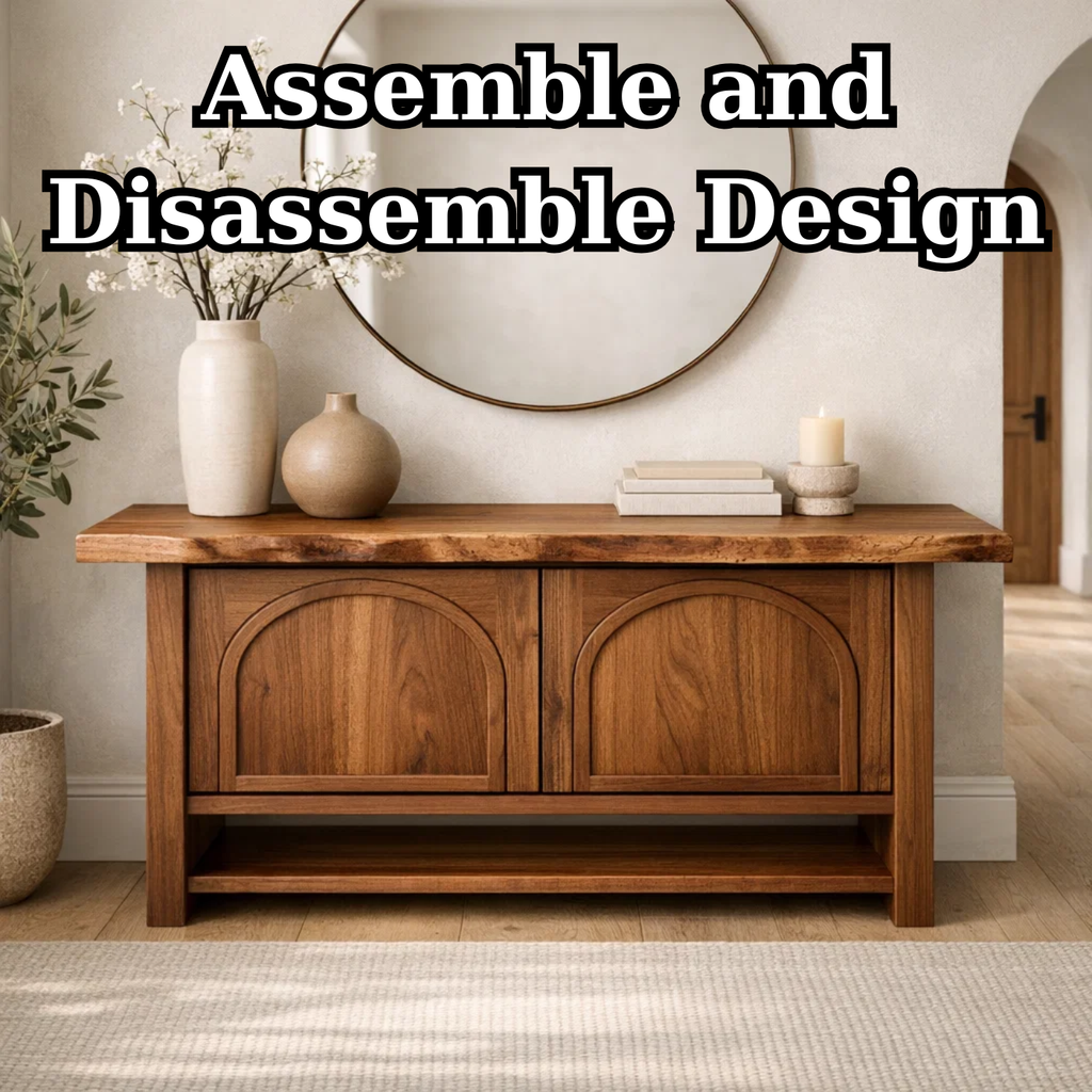 Solid Wood Console Cabinet – Rustic Entryway Storage Table with Arched Doors - view 8 of 9