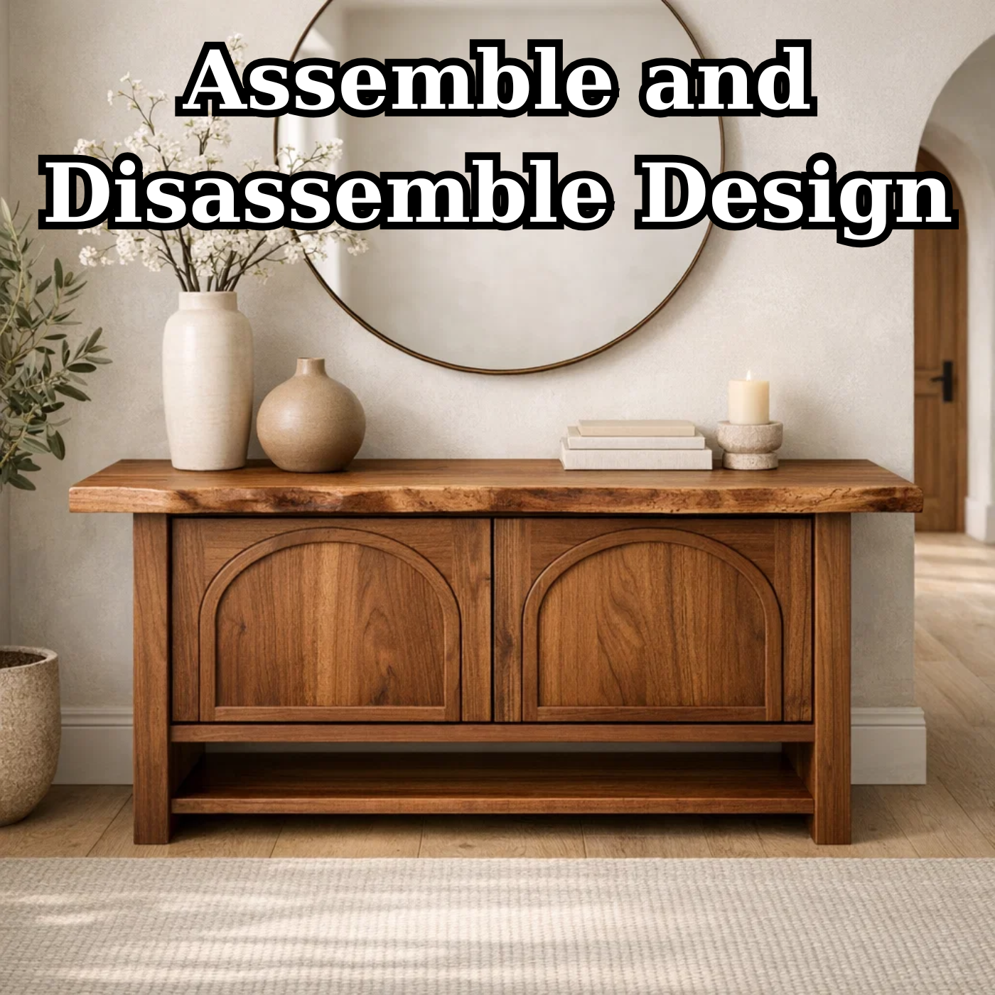 Solid Wood Console Cabinet – Rustic Entryway Storage Table with Arched Doors - view 8 of 9