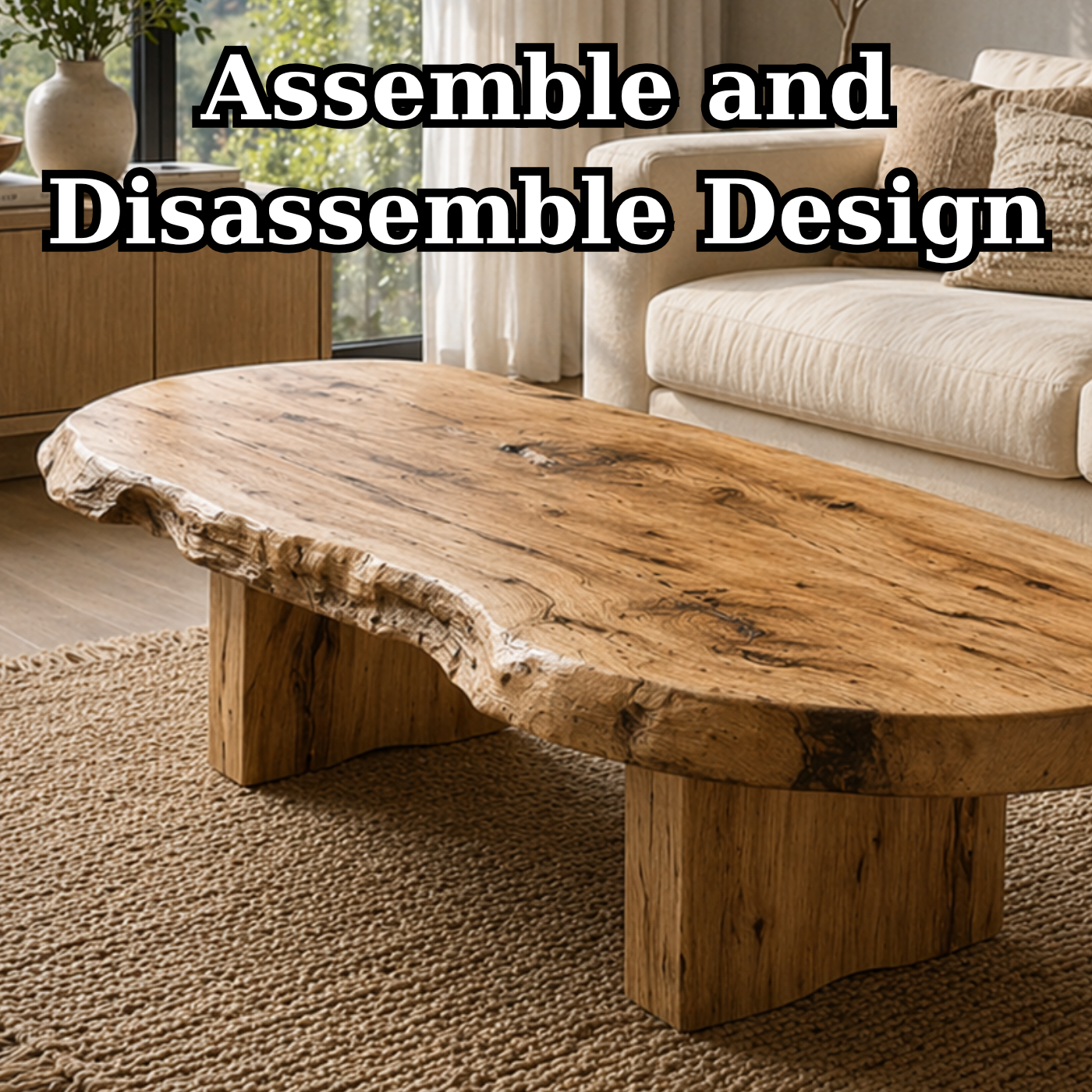Live Edge Solid Wood Coffee Table, Rustic Organic Modern Center Table - view 8 of 9