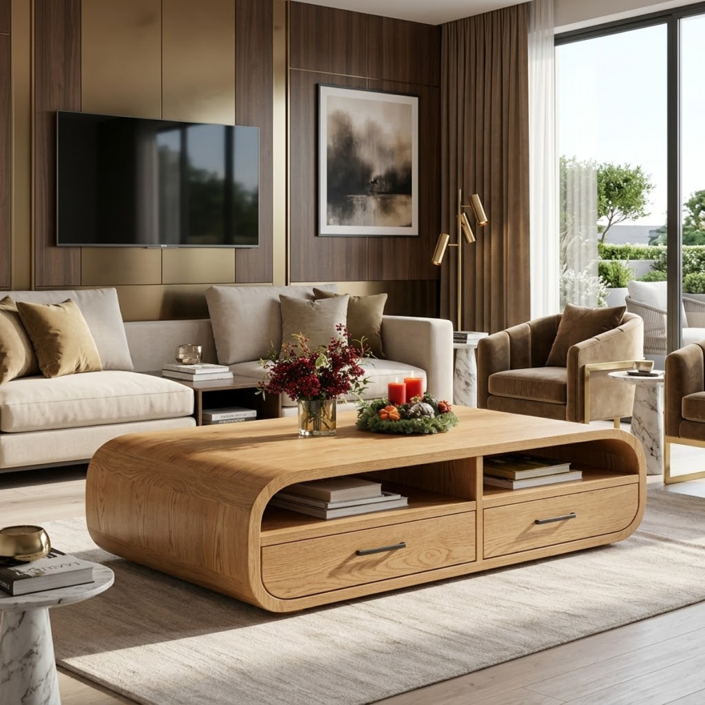 Modern Wooden Coffee Table with Drawers and Storage Space - view 1 of 7