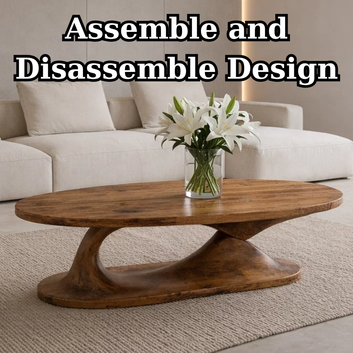 Handcrafted Sculptural Solid Wood Coffee Table, Unique Organic Minimalist Center Table - view 8 of 9