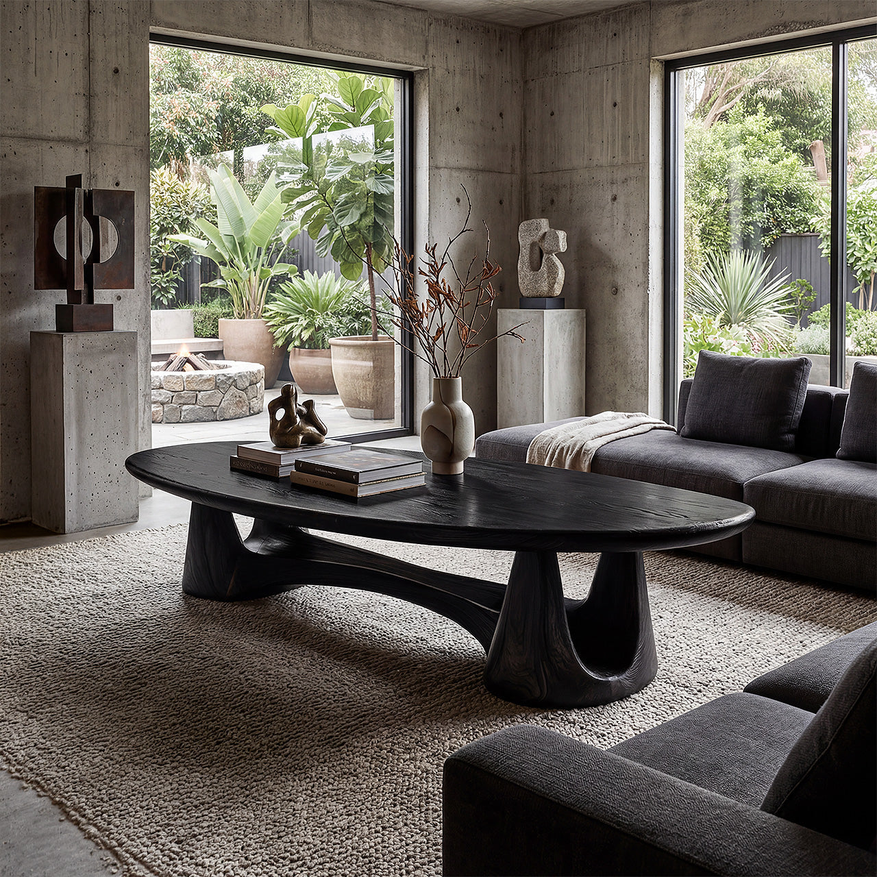Organic Oval Coffee Table With Sculptural Pedestal Base - view 2 of 8