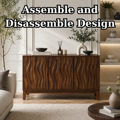 Solid Wood Fluted Console Sideboard – Modern Walnut Storage Cabinet - view 8 of 9