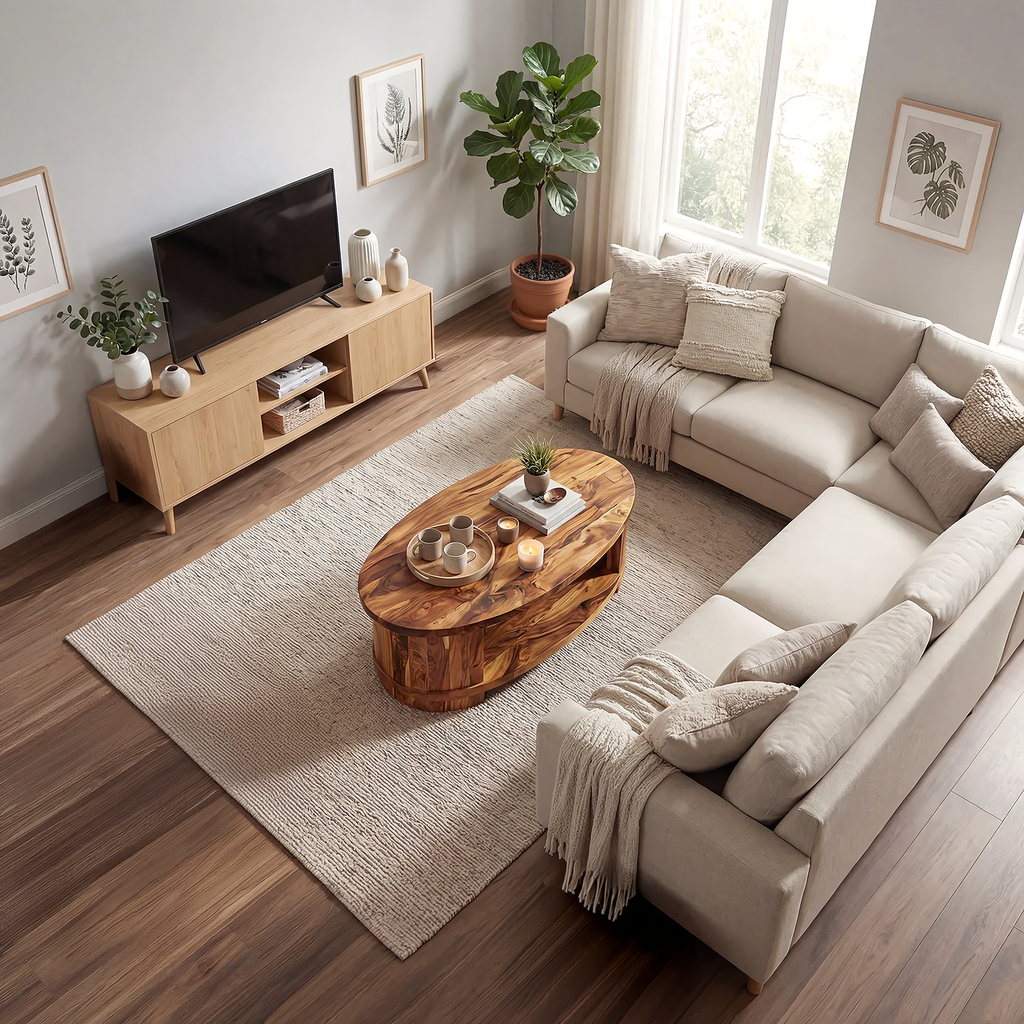 Oval Coffee Table with Curved Frame and Open Storage Shelf - view 4 of 7