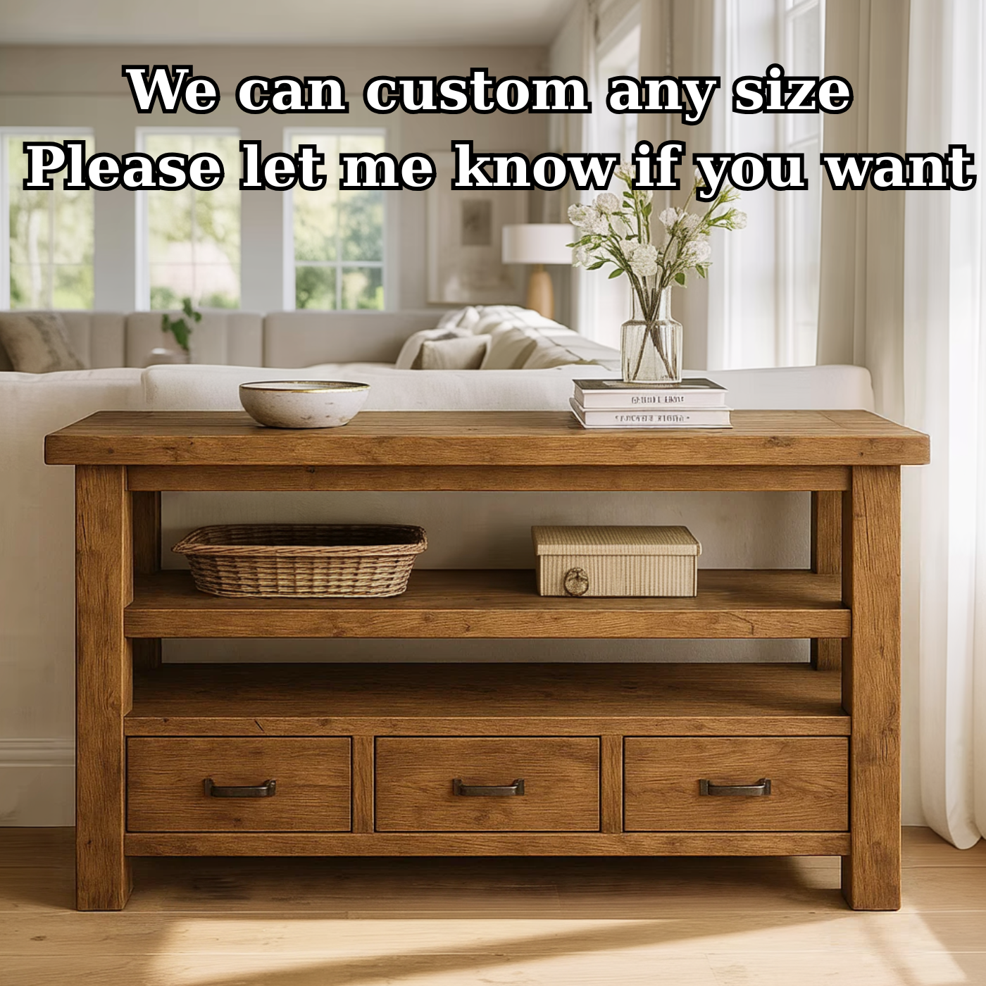 Handcrafted Solid Wood Console Table – Farmhouse Style with Three Storage Drawers - view 5 of 5