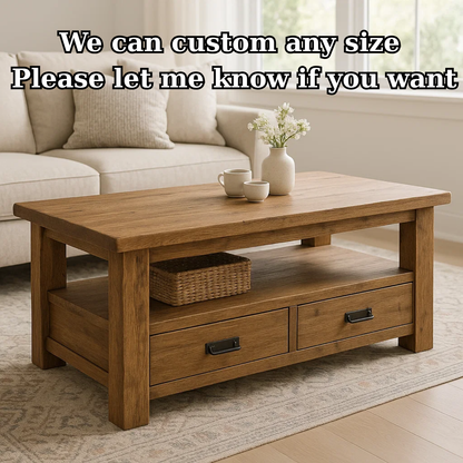 Handcrafted Solid Wood Coffee Table – Rustic Farmhouse Storage with Two Drawers and Shelf - view 4 of 6
