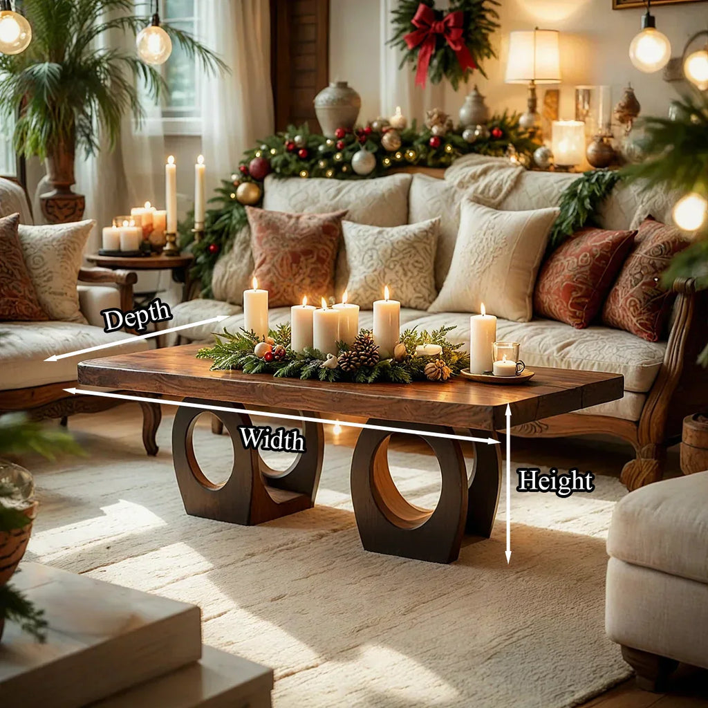 Natural Wood Coffee Table with Dual Circular Open Frame Base - view 7 of 7