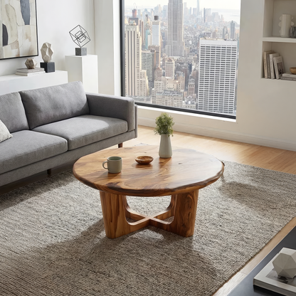 Round Live Edge Coffee Table with Open Cross Base Design - view 4 of 7