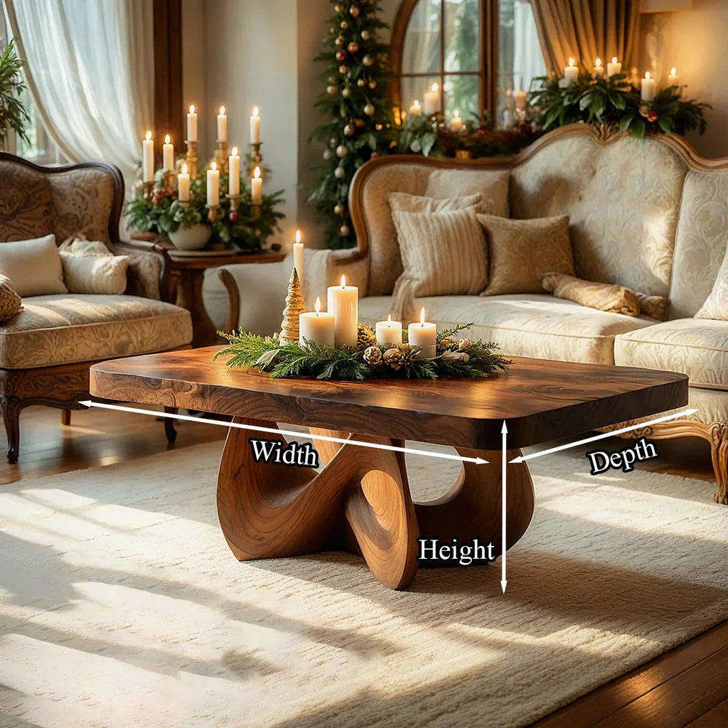 Square Natural Wood Coffee Table with Interwoven Sculptural Base - view 8 of 8