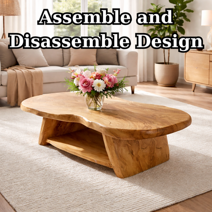 Organic Solid Wood Coffee Table with Sculpted Base in Light Natural Oak - view 4 of 9